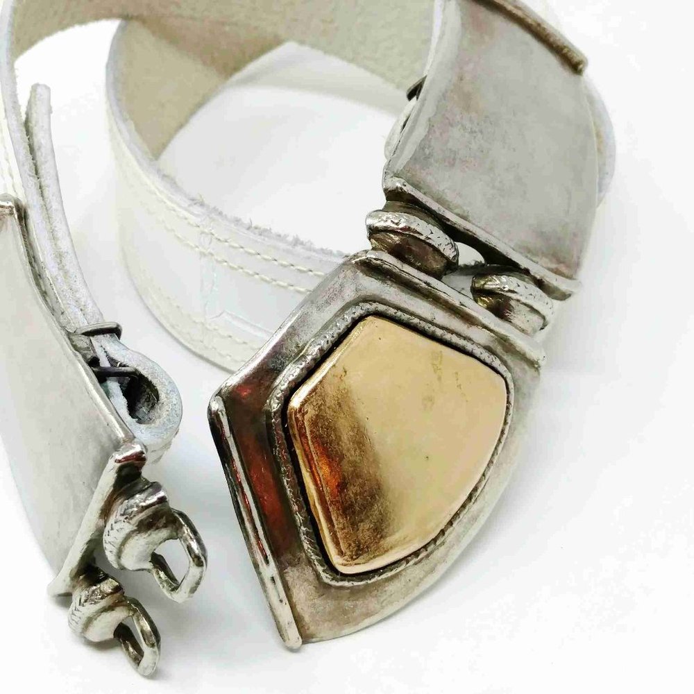 Handcrafted White Leather Belt & Boho Style Buckle